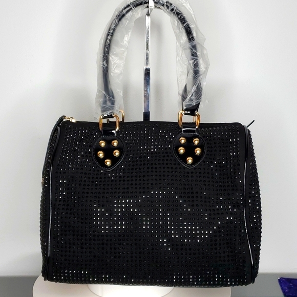 Black Rhinestone Bling Shoulder Satchel Handbag Purse - Picture 6 of 8